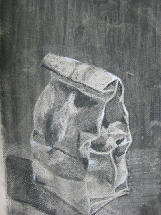 Charcoal, using a reverse technique, drawing with an eraser